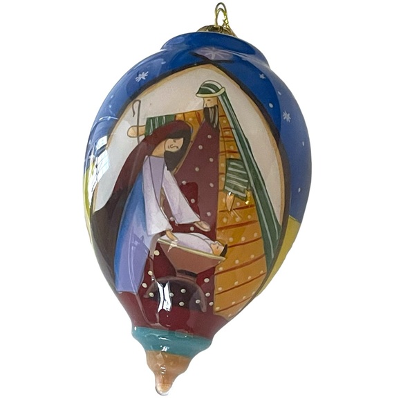 Pier 1 Imports Li Bien Hand Painted 2018 Nativity Glass Xmas Tear Drop Ornament - Picture 4 of 11